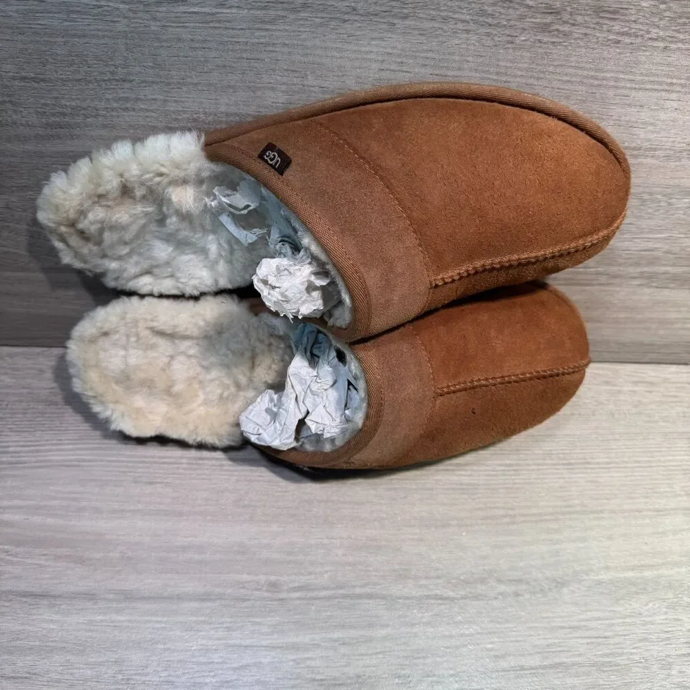 UGG Leisure Tan Chestnut Sheepskin Slip On Slippers Men's Size 12
